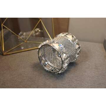 CY craft Silver Makeup Brush Holder Organizer,Handcrafted Vintage Cosmetics Brushes Eyebrow Pencil Pen Cup Collection, Crystal Flower Vase Desk Dresser Decoration and Storage,4.7 x 4 Inch