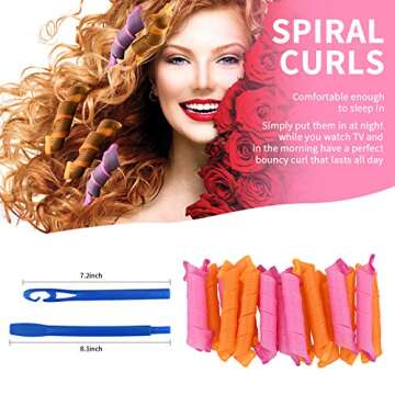 Hair Curlers Spiral Curls No Heat Wave Hair Curlers Styling Kit Spiral Hair Curlers Magic Hair Rollers 33cm with 1 Styling Hooks for Short/Medium Hair Most Kinds of Hairstyles