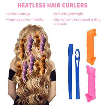 Hair Curlers Spiral Curls No Heat Wave Hair Curlers Styling Kit Spiral Hair Curlers Magic Hair Rollers 33cm with 1 Styling Hooks for Short/Medium Hair Most Kinds of Hairstyles