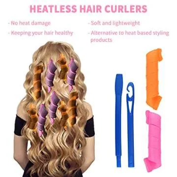 Hair Curlers Spiral Curls No Heat Wave Hair Curlers Styling Kit Spiral Hair Curlers Magic Hair Rollers 33cm with 1 Styling Hooks for Short/Medium Hair Most Kinds of Hairstyles