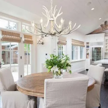 Bagood White Antler Chandelier 31.4" Adjustable Vintage Style Deer Antler Chandelier Dimmable Resin ...