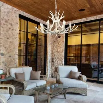 Bagood White Antler Chandelier 31.4" Adjustable Vintage Style Deer Antler Chandelier Dimmable Resin Antler Light Fixtures 6 Lights Farmhouse Antlers Chandelier Double Layer for Dining Room Living Room