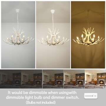 Bagood White Antler Chandelier 31.4" Adjustable Vintage Style Deer Antler Chandelier Dimmable Resin Antler Light Fixtures 6 Lights Farmhouse Antlers Chandelier Double Layer for Dining Room Living Room