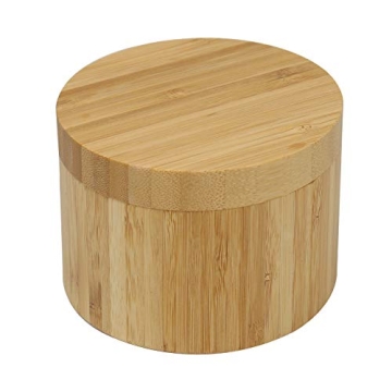HTB Bamboo Salt Box With Magnetic Swivel Lid, 8.5oz Round Spice Container, Secure Durable Storage & ...