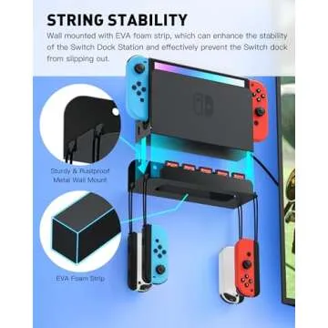 ZAONOOL Wall Mount for Nintendo Switch and Switch OLED, Metal Wall Mount Kit Shelf Accessories with 5 Game Card Holders and 4 Joy Con Brackets, Safely Store Switch Console Near or Behind TV, Black