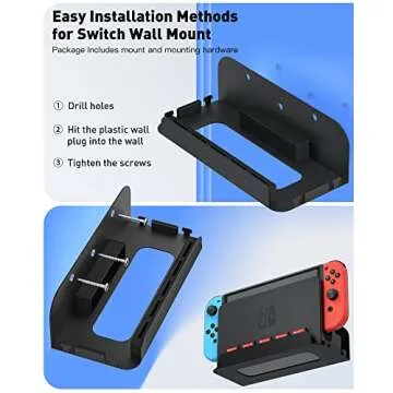ZAONOOL Wall Mount for Nintendo Switch and Switch OLED, Metal Wall Mount Kit Shelf Accessories with 5 Game Card Holders and 4 Joy Con Brackets, Safely Store Switch Console Near or Behind TV, Black