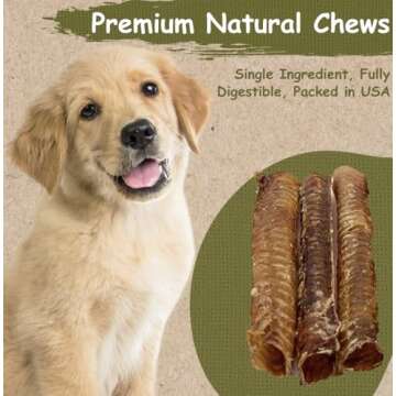 Top Dog Chews – 12” Beef Trachea Dog Chews 10 Pack, American, All Natural, Single Ingredient Dog Treat, Promotes Joint, Hip & Dental Health, High in Protein for Medium & Large Dogs