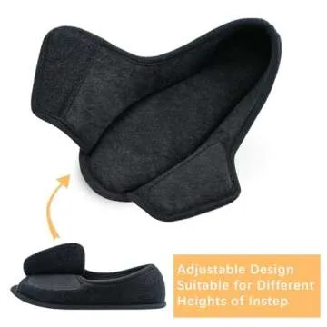 Git-up Diabetic Slippers for Women Memory Foam Arthritis Edema Adjustable Open Toe Swollen Feet Slippers Bedroom House Indoor Outdoor Shoes with Rubber Sole, Black 11#
