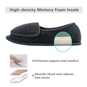 Git-up Diabetic Slippers for Women Memory Foam Arthritis Edema Adjustable Open Toe Swollen Feet Slippers Bedroom House Indoor Outdoor Shoes with Rubber Sole, Black 11#