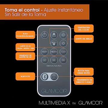 GLAMCOR Multimedia X Portable LED Lighting Kit for Video Recording and Photography | Remote Controlled 2700K - 5600K Color Temperature | Smartphone Mount with Selfie Control (White/Gold)