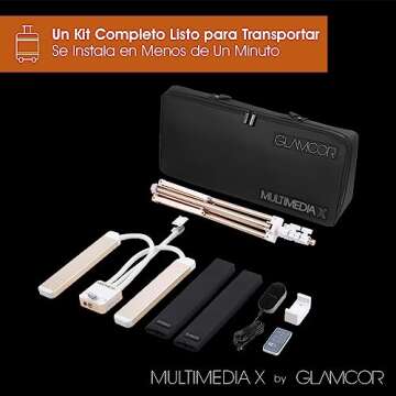 GLAMCOR Multimedia X Portable LED Lighting Kit for Video Recording and Photography | Remote Controlled 2700K - 5600K Color Temperature | Smartphone Mount with Selfie Control (White/Gold)
