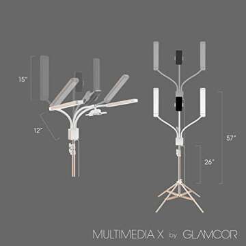 GLAMCOR Multimedia X Portable LED Lighting Kit for Video Recording and Photography | Remote Controlled 2700K - 5600K Color Temperature | Smartphone Mount with Selfie Control (White/Gold)