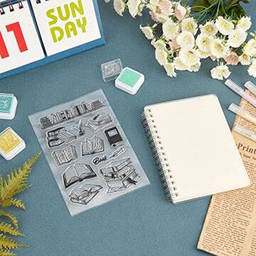 GLOBLELAND Book Clear Stamps Bookcase Bookshelf Transparent Silicone Stamp Seal for Card Journal Diary Making Decoration and DIY Scrapbooking