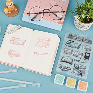 GLOBLELAND Book Clear Stamps Bookcase Bookshelf Transparent Silicone Stamp Seal for Card Journal Diary Making Decoration and DIY Scrapbooking