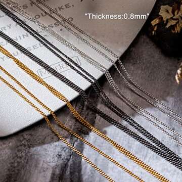 NICENEEDED 12 Strips Metal Nail Art Chains, Nail Jewelry Chains Nail Decorations with Box, 3D Gold & Silver & Black Nail Chains Nail Ornaments Nail Art Studs for Manicure Decoration & DIY