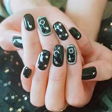 NICENEEDED 12 Strips Metal Nail Art Chains, Nail Jewelry Chains Nail Decorations with Box, 3D Gold & Silver & Black Nail Chains Nail Ornaments Nail Art Studs for Manicure Decoration & DIY