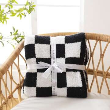 YIRUIO Throw Blanket Checkered Chessboard Fluffy Fuzzy Warmer Comfort Reversible Super Soft Cozy Decor for Home Bed Couch Sofa Room (Black, 51'' X 63'')
