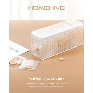 HOMEHIVE Acrylic Jewelry Box Organizer, Clear Jewelry Organizer and Storage with 20 Portable Anti Ta...