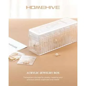 HOMEHIVE Acrylic Jewelry Box Organizer, Clear Jewelry Organizer and Storage with 20 Portable Anti Ta...