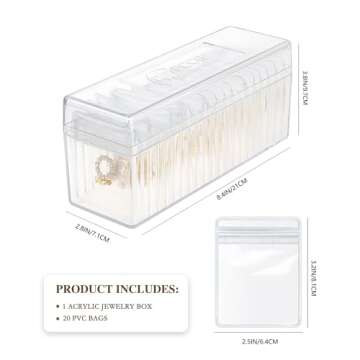 HOMEHIVE Acrylic Jewelry Box Organizer, Clear Jewelry Organizer and Storage with 20 Portable Anti Tarnish Jewelry bags, Travel Jewelry Case for Earrings/Rings/Necklaces Gift for Women Girls, Clear