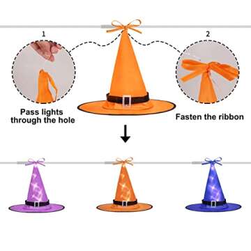Ivenf Halloween Decorations Outdoor 8 Pcs 8 Lighting Modes LED Lights Witch Hat Lights Halloween Decor Hocus Pocus Decor for Garden Yard Indoor Outside Party, 19.6ft, 4 Colors