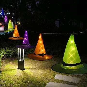 Ivenf Halloween Decorations Outdoor 8 Pcs 8 Lighting Modes LED Lights Witch Hat Lights Halloween Decor Hocus Pocus Decor for Garden Yard Indoor Outside Party, 19.6ft, 4 Colors
