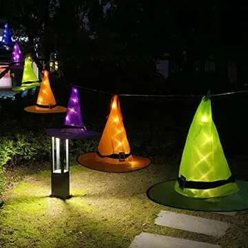 Ivenf Halloween Decorations Outdoor 8 Pcs 8 Lighting Modes LED Lights Witch Hat Lights Halloween Decor Hocus Pocus Decor for Garden Yard Indoor Outside Party, 19.6ft, 4 Colors