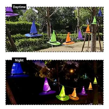 Ivenf Halloween Decorations Outdoor 8 Pcs 8 Lighting Modes LED Lights Witch Hat Lights Halloween Decor Hocus Pocus Decor for Garden Yard Indoor Outside Party, 19.6ft, 4 Colors