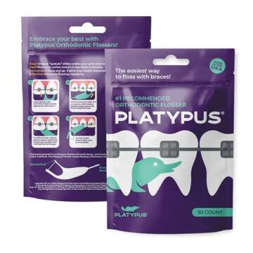 Platypus Orthodontic Flossers for Braces, 30 Count (Pack of 4), Ortho Picks for Adults & Kids, Fits ...