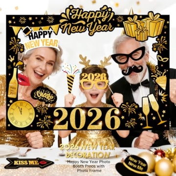 New Years Eve Party Supplies 2026 - NYE Photo Booth Props Kit with Glitter Photo Frame, 2026 Glasses...