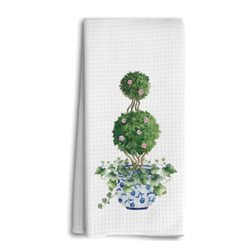 Dwept Chinoiserie Decor Blue and White Porcelain Kitchen Towels - Vintage Plant Design