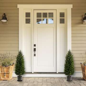 LXNRMHCH Two 3.2FT Artificial Cedar Topiary Trees, UV Resistant Artificial Pine Outdoor Plants for F...