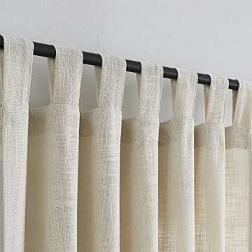 VOILYBIRD Linen Semi Sheer Curtains Tab Top Light Filtering Elegant Curtains & Drapes for Living Roo...