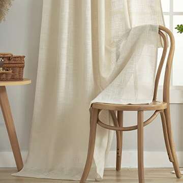 VOILYBIRD Linen Semi Sheer Curtains Tab Top Light Filtering Elegant Curtains & Drapes for Living Room 52 x 108 Inch Length, Set of 2 Panels, Beige