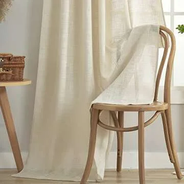 VOILYBIRD Linen Semi Sheer Curtains Tab Top Light Filtering Elegant Curtains & Drapes for Living Room 52 x 108 Inch Length, Set of 2 Panels, Beige