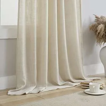 VOILYBIRD Linen Semi Sheer Curtains Tab Top Light Filtering Elegant Curtains & Drapes for Living Room 52 x 108 Inch Length, Set of 2 Panels, Beige