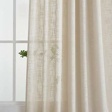 VOILYBIRD Linen Semi Sheer Curtains Tab Top Light Filtering Elegant Curtains & Drapes for Living Room 52 x 108 Inch Length, Set of 2 Panels, Beige