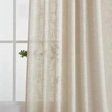 VOILYBIRD Linen Semi Sheer Curtains Tab Top Light Filtering Elegant Curtains & Drapes for Living Room 52 x 108 Inch Length, Set of 2 Panels, Beige