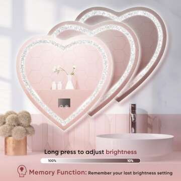BesMirror LED Bathroom Mirror with Lights Crushed Diamond 28"x28", Heart Shaped Front Lit Wall Mount...