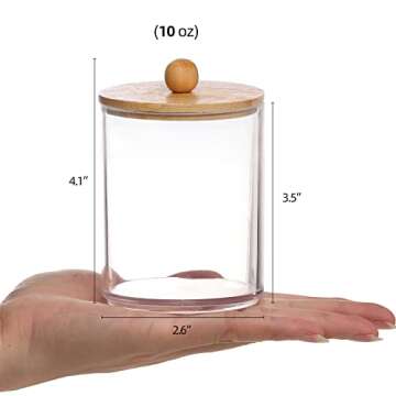 Tbestmax 6 Pack Qtip Holder, 10-Ounce Apothecary Jars with Bamboo Lids for Cotton Ball Swab Pad Dispenser, Bathroom Canisters Organizer