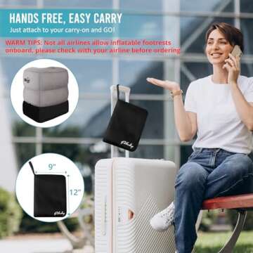 Fabuday Inflatable Foot Rest for Air Travel - Car Seat Foot Rest for Kids & Toddler, Airplane Plane Bed for Flights, Blow up Plane Footrest Pillow with Easy-Carry Strap, Height Adjustable, Gray