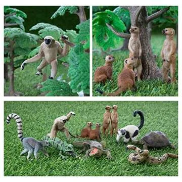 Toymany 11PCS Madagascar Jungle Animals Figurines Toy with Meerkat Lemur Chameleon Crocodile-Jungle Forest Zoo Animal Figures Set, Christmas Birthday Gift Party Favor School Project for Kids Toddlers