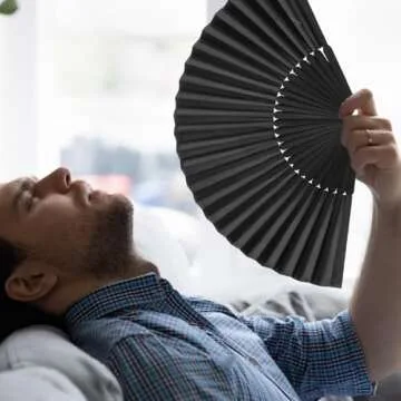 Minelife Tkocisa 2 Pack Bamboo Silk Folding Fan Handheld, Chinese Vintage Retro Fabric Fans, Black Hand Fan for Performance, Dance, Fighting, Wedding, Church, Party & Gift