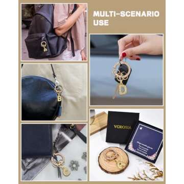 VGROSIA Gold Bubble Letter Keychain With Rhinestone H Initial Keychains For Women Purse Charms For Handbags