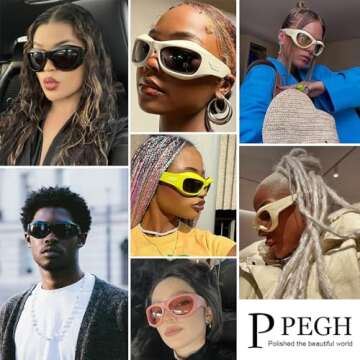 PEGH Wrap Around Sunglasses Y2K Fashion Oversized Oval Sunglasses for Men Women Trendy (Beige Frame Yellow Lens)