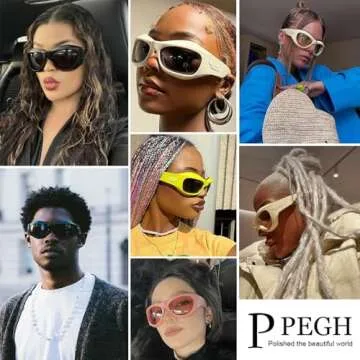 PEGH Wrap Around Sunglasses Y2K Fashion Oversized Oval Sunglasses for Men Women Trendy (Beige Frame Yellow Lens)