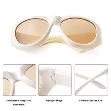 PEGH Wrap Around Sunglasses Y2K Fashion Oversized Oval Sunglasses for Men Women Trendy (Beige Frame Yellow Lens)
