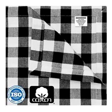 COTTON CRAFT Buffalo Plaid Cloth Napkins - Set of 12 Pure Cotton Gingham Check - Everyday Halloween Harvest Fall Holiday Dinner Napkin - Soft Washable Reusable Napkin -Oversized 20x20 Black White