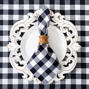 COTTON CRAFT Buffalo Plaid Cloth Napkins - Set of 12 Pure Cotton Gingham Check - Everyday Halloween Harvest Fall Holiday Dinner Napkin - Soft Washable Reusable Napkin -Oversized 20x20 Black White