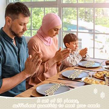 24 Pieces Ramadan Mubarak Plate Setting Hanging Wooden Word Ramadan Wood Sign Kareem Moon Star Eid Decorations Islamic Table Decor for Eid Al Adha Muslim Party Home Pendant Wall Ornaments